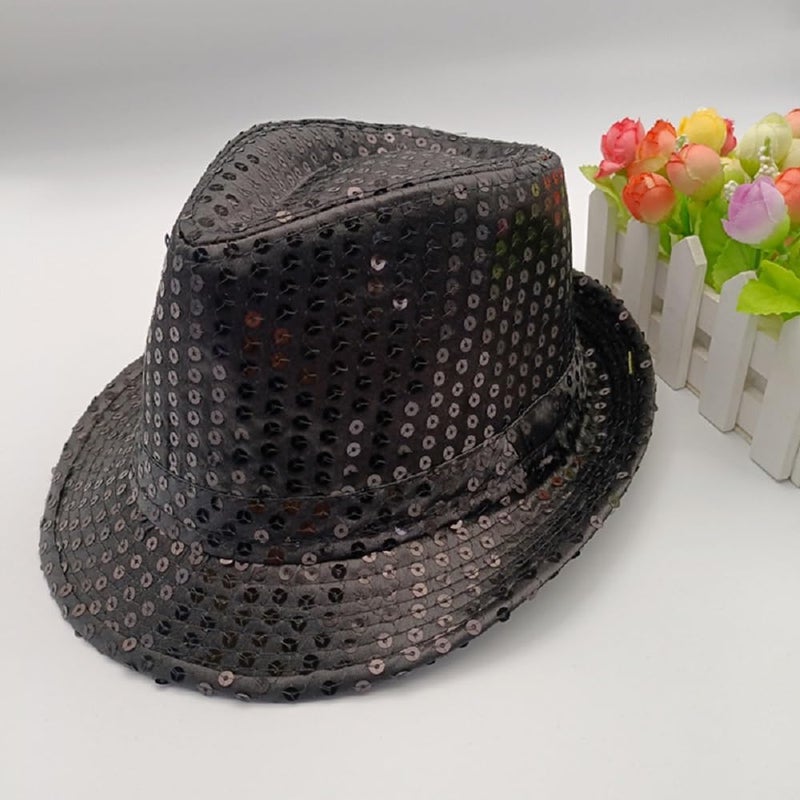 Ankelesz Sequin Hat for Man and Women,Western Sequin Fedora Hat Bling Dance Hats - Image 3